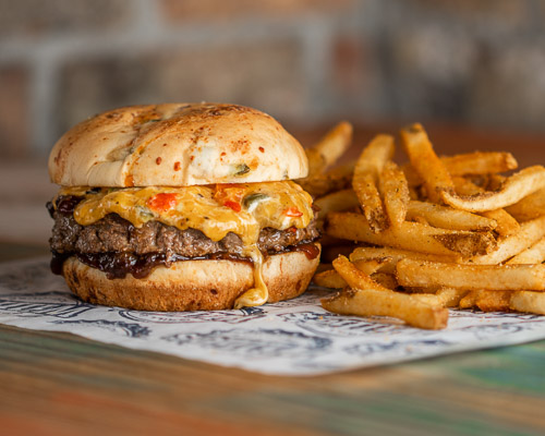 Cheddar Pepper Burger with fries